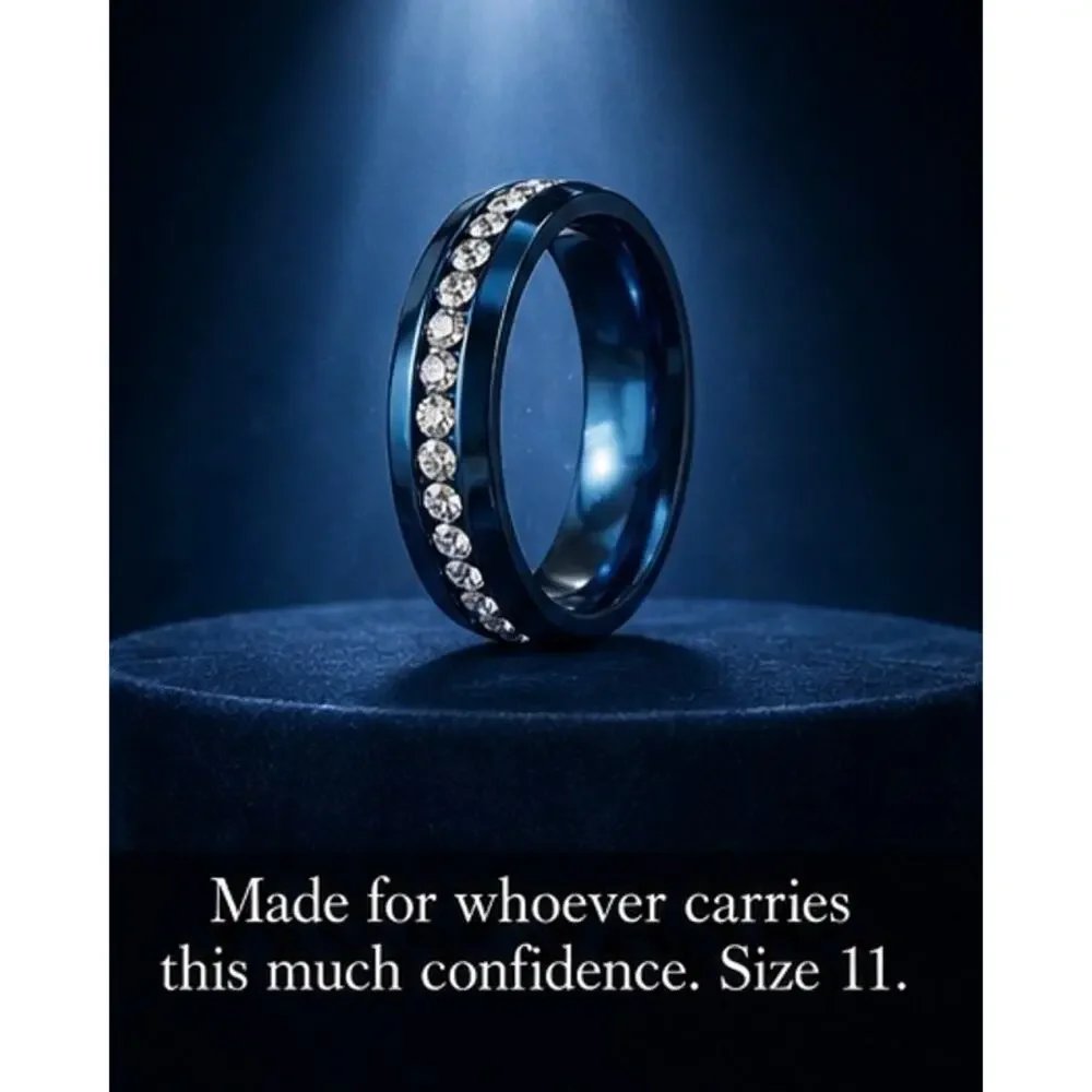 Blue Stainless Steel Crystal Channel Band Ring Size 11 Unisex